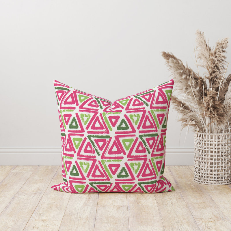 Pink And Green Geometric Outdoor Pillow Cover, 15 po x 15 po