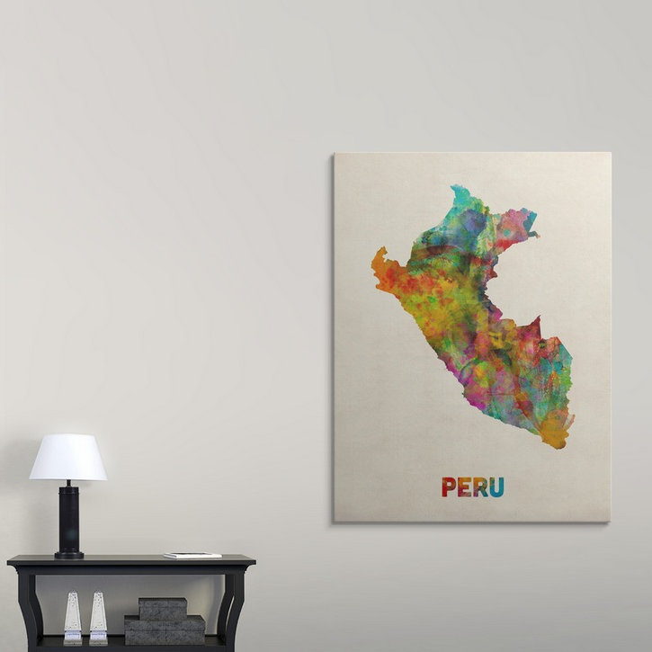 Francy, «Pérou Watercolor Map» par Abarca, impression, H 24 po x l 18 po x P 1,5 po, Toile