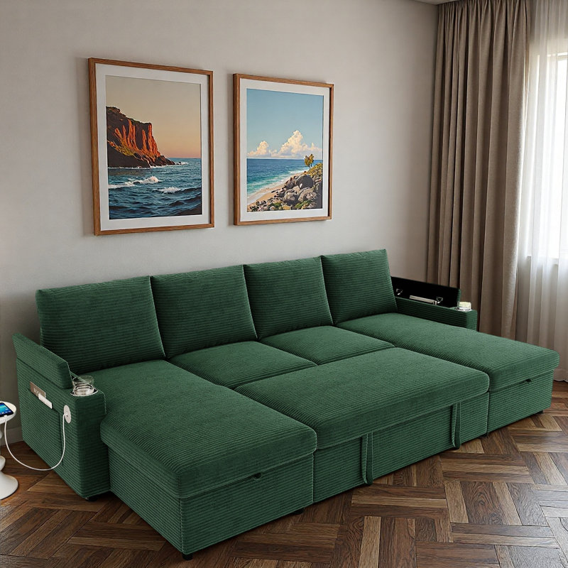 Convertible U-shaped Sectional Sofa With Storage Chaise Lounges, Cup Holders, Usb Ports, Storage Boxes And Pockets