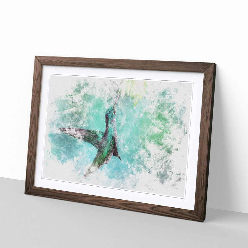 Green Hummingbird - Picture Frame Painting Print, 45cm H x 63cm W x 2cm D, Walnut Framed