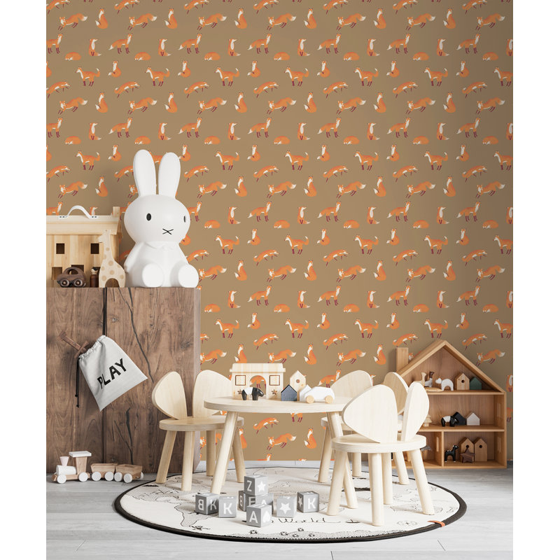 Great Kids Collection Smooth Glitter Friendly Foxes Wallpaper Roll, Bronze