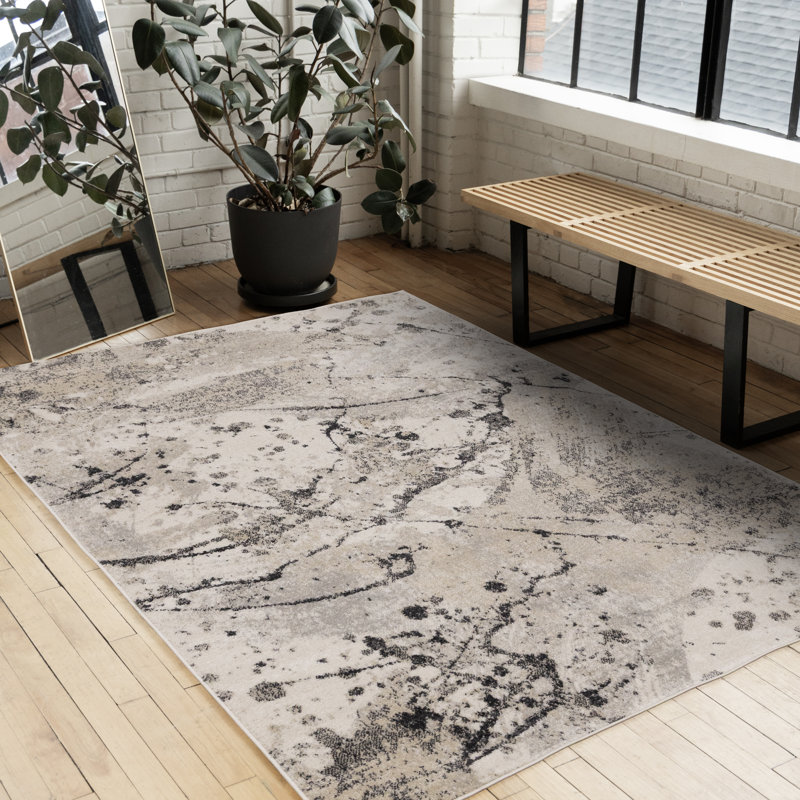Tapis d'intérieur moderne abstrait gris, 5 pi 3 po x 7 pi 7 po