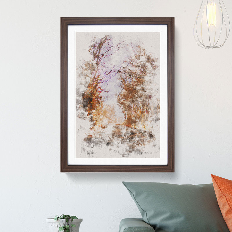A Road Through The Woods - Single Picture Frame Painting on MDF, 63cm H x 45cm W x 2cm D, Walnut Framed