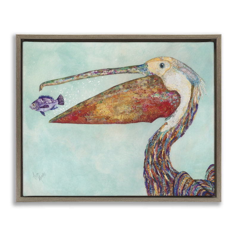 Art mural sur toile flottant Pelican, H 21 po x l 17 po, Cadre flottant orme Montalcino