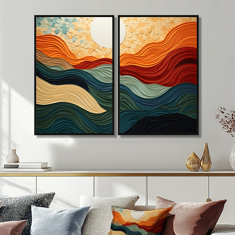 Jandreau - Ensemble d'art mural paysage désertique de 2, Noir, H 36 po x l 48 po, Impression encadrée flottante