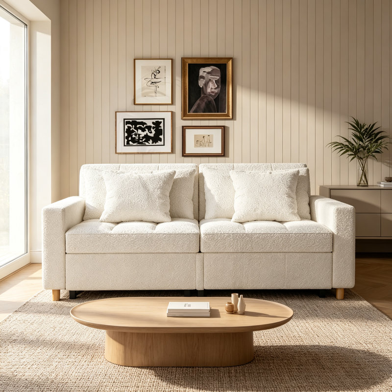 2 Seater Linen Sofa Bed, White