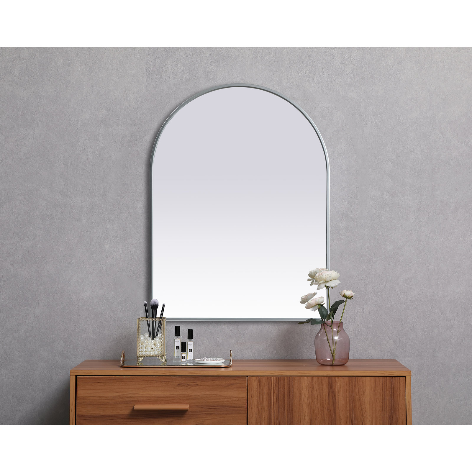 Sabine Metal Arch Wall Mirror, Silver, 36" x 27"