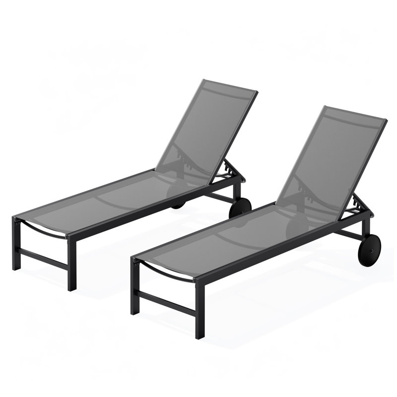 Arlenne Outdoor Chaise Lounge with Wheels, Light Gray