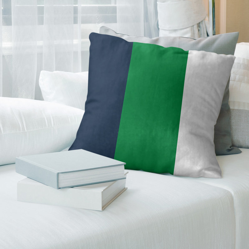 Striped Faux Leather Reversible Throw Pillow, 16" x 16", Blue/Green/White