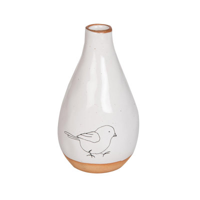  Ceramic Chubby Vase w/Bird Print Home Decorations Spring