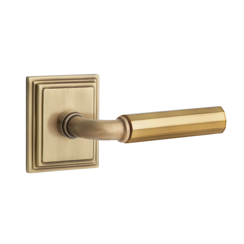 Mortaise intérieure Emtek Select avec rosette Wilshire et tige R-Bar, levier à facettes, Nickel satiné, Gauche