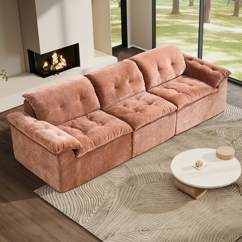Canapé modulaire 3 pièces pour salon, chenille fleur de glace, orange, Orange, 33.46" H x 118.11" W x 39.3" D, 3
