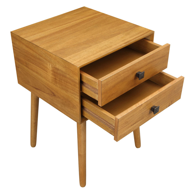 Table de bout à 2 tiroirs avec rangement , Chêne clair