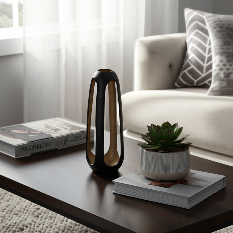 Metal Vase Aluminum Glam Style Sculptural Decorative Accent with Openwork Frame and Modern Silhouette for Contemporary Interiors and Eye-Catching Display in Living Room or Entryway Decor