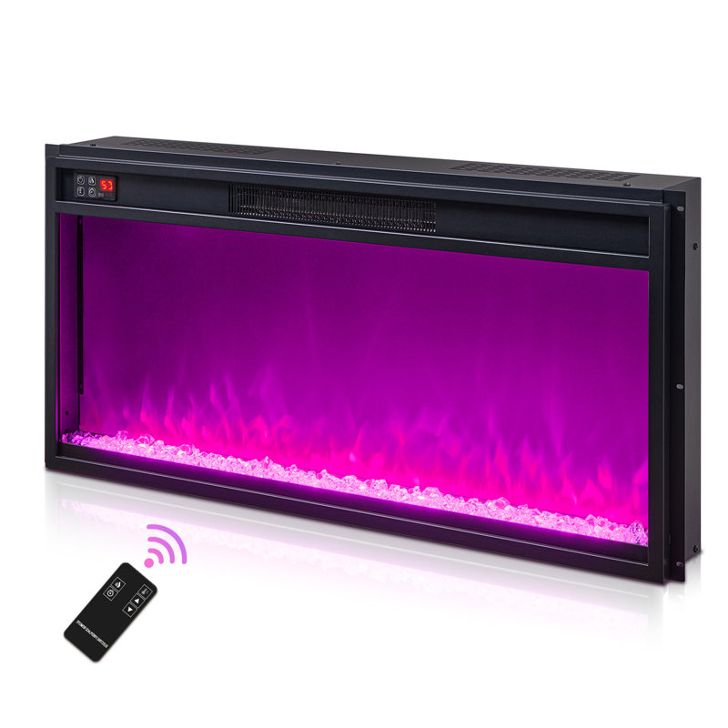 Insertion de foyer électrique 36 po, chauffage de foyer avec télécommande, contrôle de la flamme 3, contrôle du chauffage, faible bruit, minuterie de 6 heures, protection contre la surchauffe, 1400 W, écran tactile 