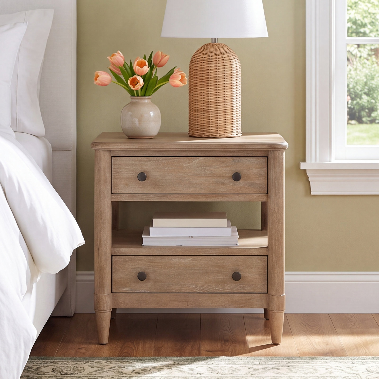 Dana Heights 2-Drawer Nightstand, Beige