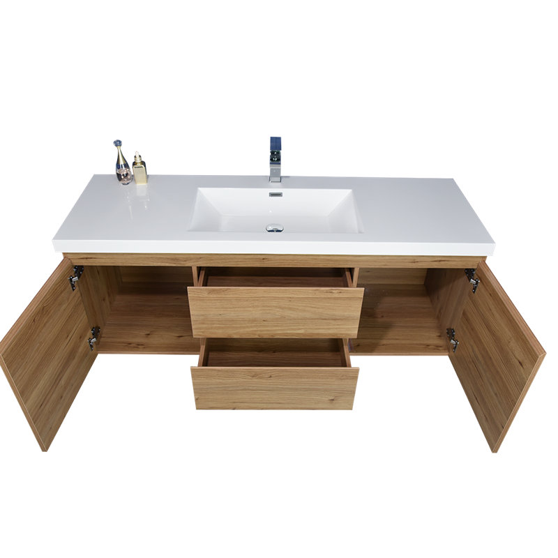 Polychronis 59.5'' Single Bathroom Vanity with Acrylic Top, Natural Oak