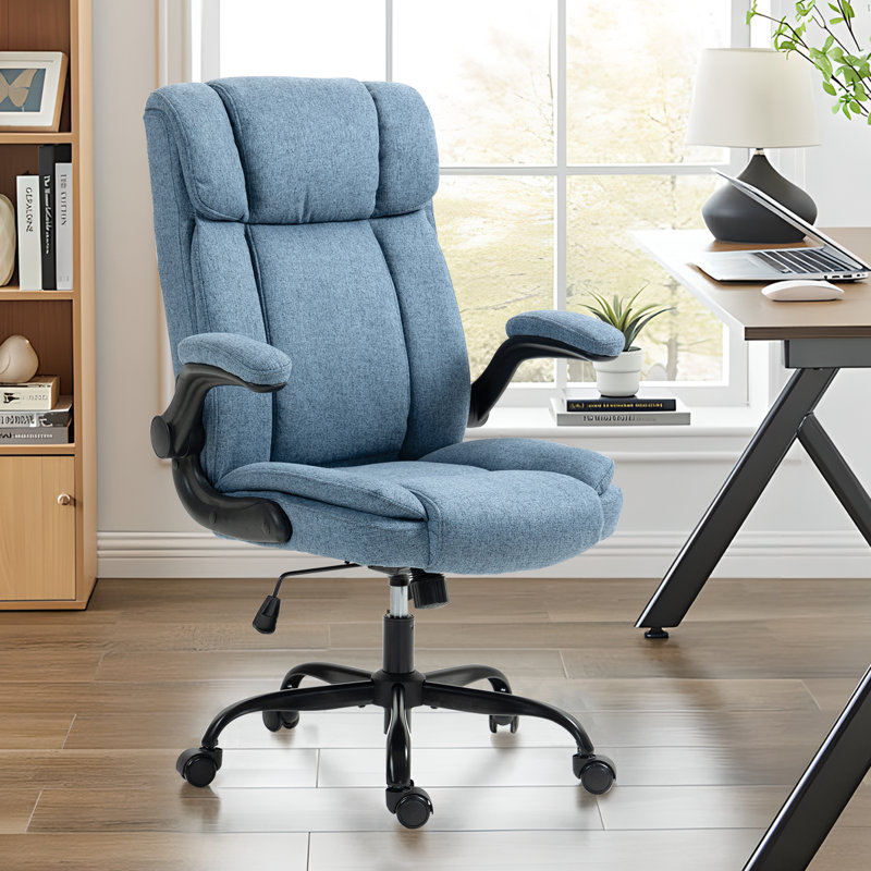 High Back Ergonomic Executive Office Chair with Flip-up Armrests, Blue