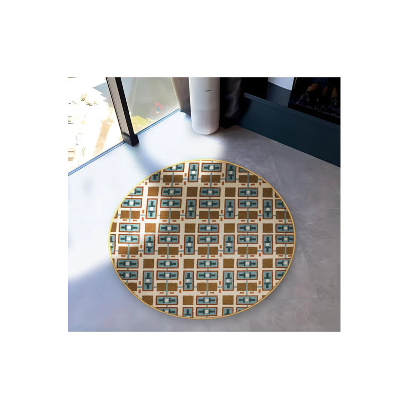 Multicolored Plaid Patterned Round Woven Base Modern Decorative Carpet, Round 2'8"