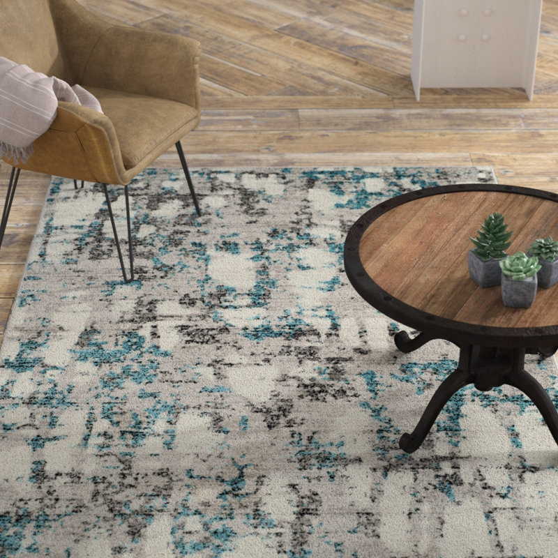 Tapis abstrait gris / bleu Strasser, Rectangle 4 pi x 6 pi