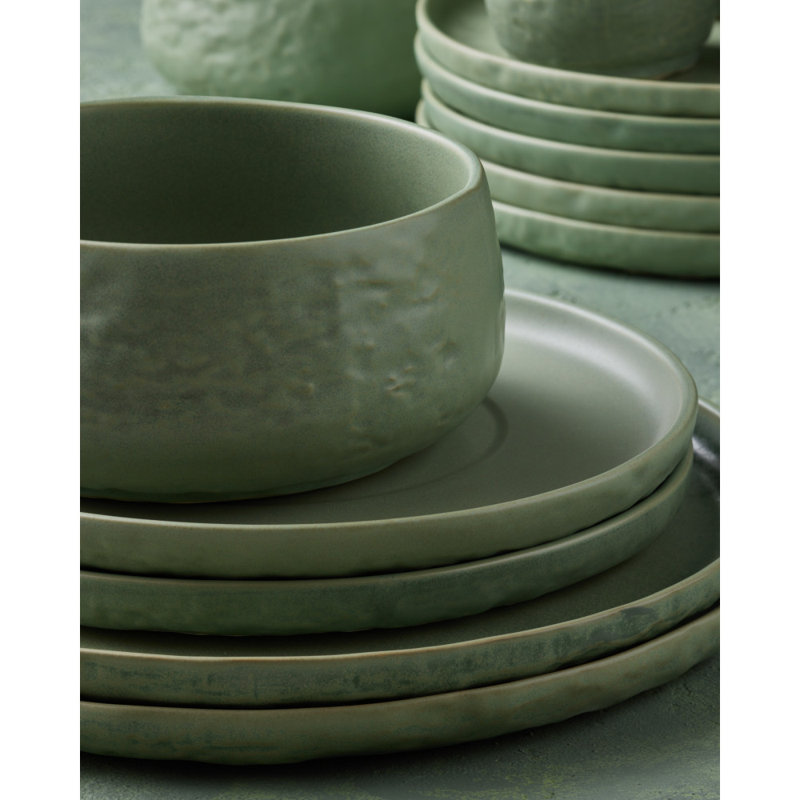 Stone by Mercer Project Shosai 32-Piece Dinnerware Set Stoneware, Green