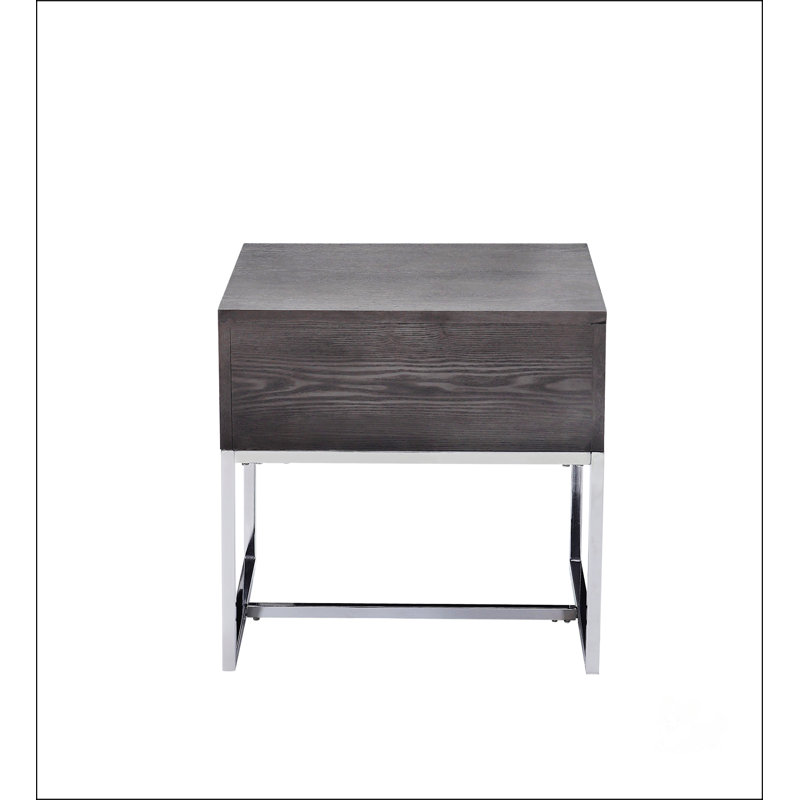 Gray Oak And Chrome Finish End Table