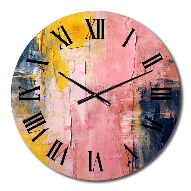 Célébration du Destin, abstrait, peinture or rose I, horloge murale en métal, Moyenne