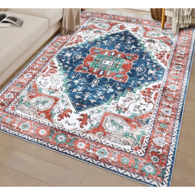 Area Rug Vintage Rug Low Pile Non-Slip Washable Indoor Door Mat for Living Room Bedroom Dinning Room, Rectangle 9' x 12'