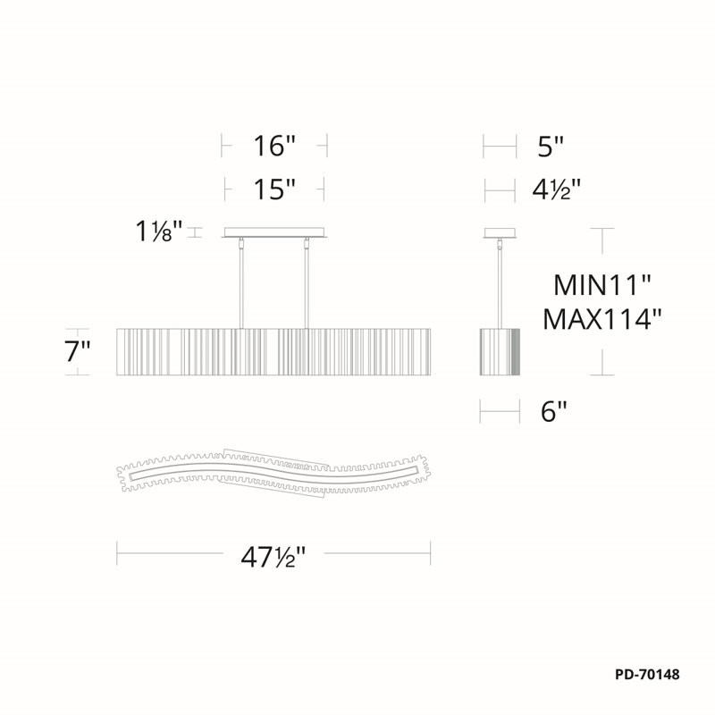 Luminaire suspendu linéaire Rhiannon, Laiton vieilli