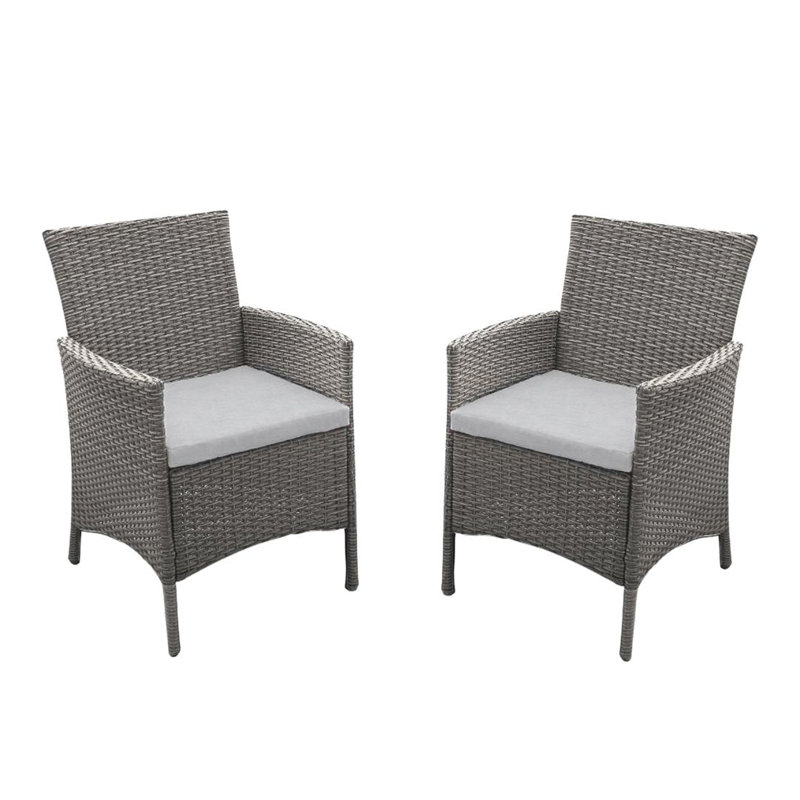 Outdoor Dining Chairs - Set Of 2 - Brown Rattan, Grey