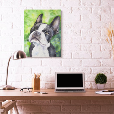 «Cute Boston Terrier Dog Pet Animal Watercolor Peinture», impression sur toile