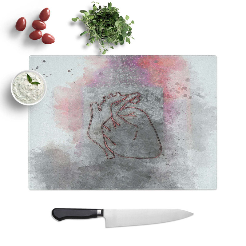 Tempered Glass Anatomical Heart Sign Chopping Board, 39 cm W x 28.5 cm L