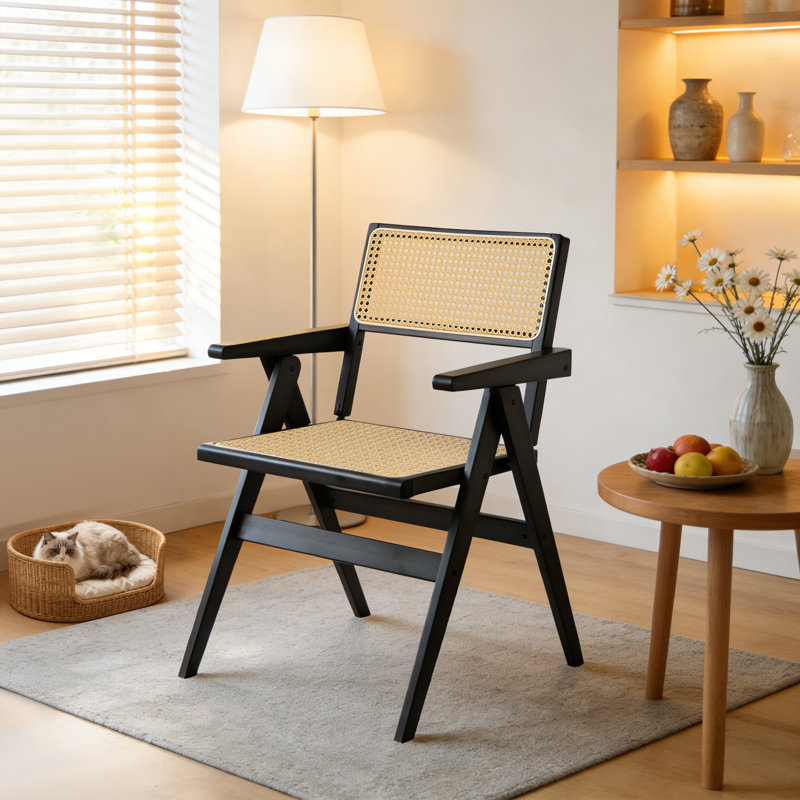 Wicker/Rattan Stackable Folding Chair Folding Chair, Black