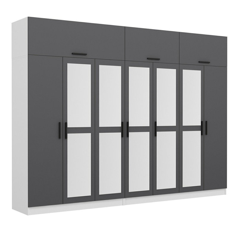 Elina Manufactured Wood Wardrobe, 235cm H x 315cm W x 52cm D, Gray