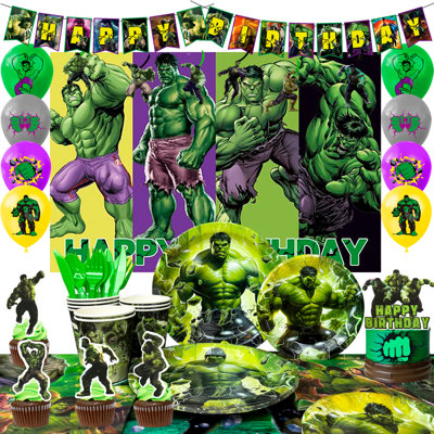 Décorations de fête d'anniversaire Hulk, ensemble de 112 décorations de fête Hulk et ensemble de vaisselle pour enfants Hulk