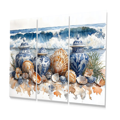 Beach Pottery In Blue And White Tones VIII - Beach Pottery Wall Art Set
