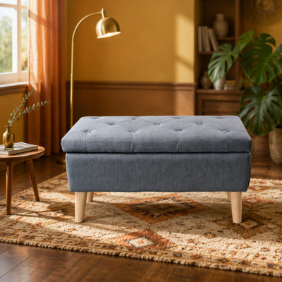 32" Wide Storage Ottoman Bench with Built-in Tray, Square Storage Ottoman for Extra Storage, Upholstered Footrest and End of Bed Bench, Perfect for Li