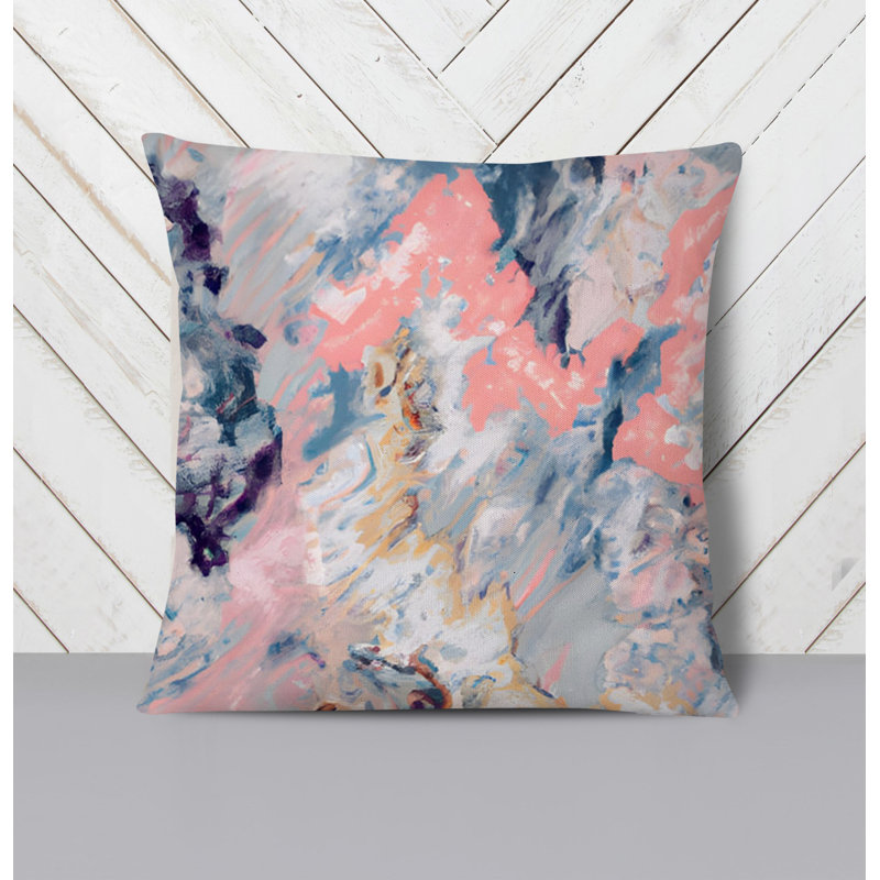 Throw Pillow With Insert, 20"H x 20"W, Blue/Pink Abstract 6