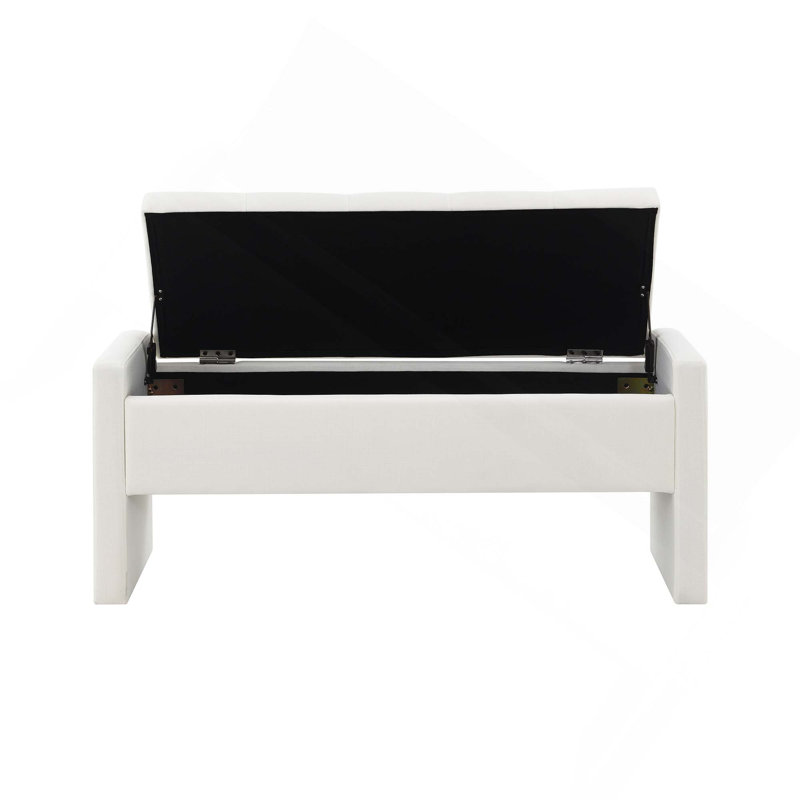 Banc de rangement moderne en lin avec repose-pieds pour chambre à coucher avec rangement spacieux et siège confortable, Beige