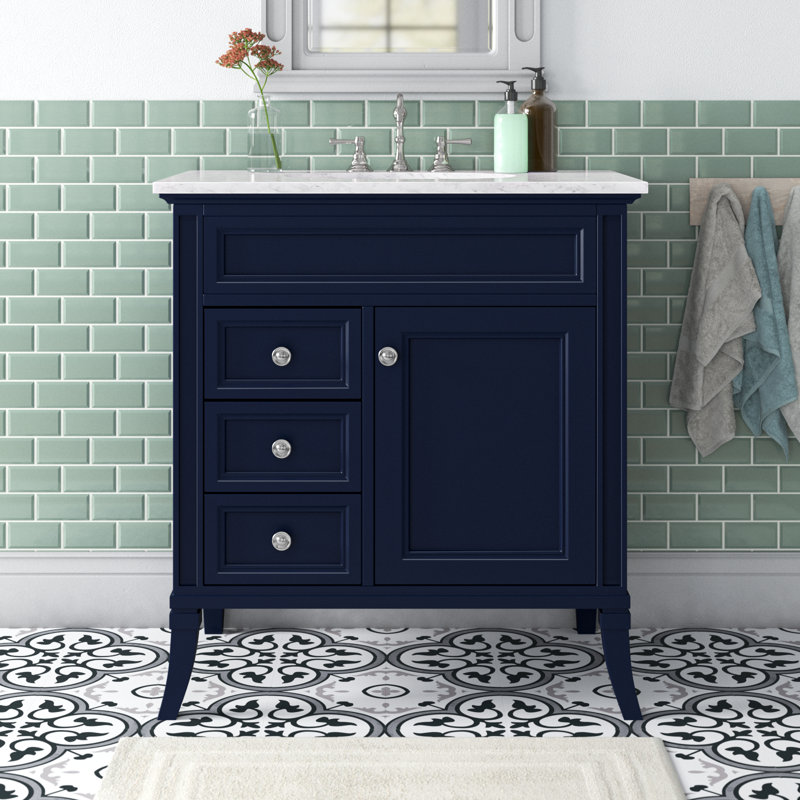 Ensemble de meuble-lavabo simple 32 po Glascock, Blanc de Carrare, Bleu, Chrome