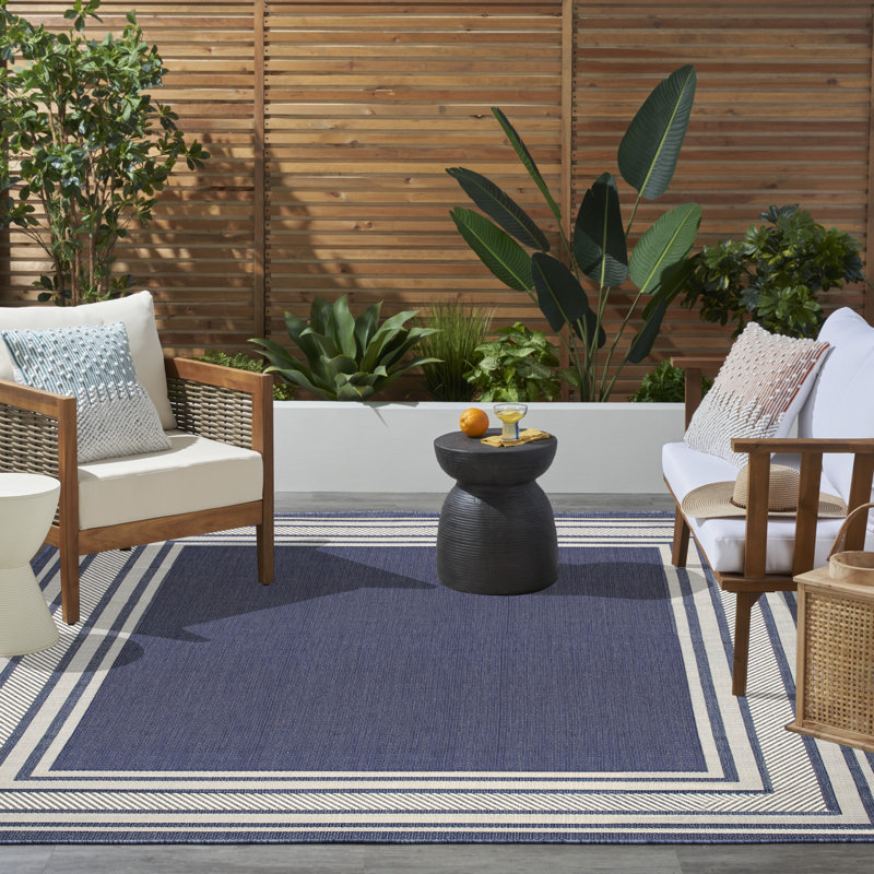 Tapis intérieur / extérieur moderne Horizon, Rectangulaire 8 pi x 10 pi, Marine