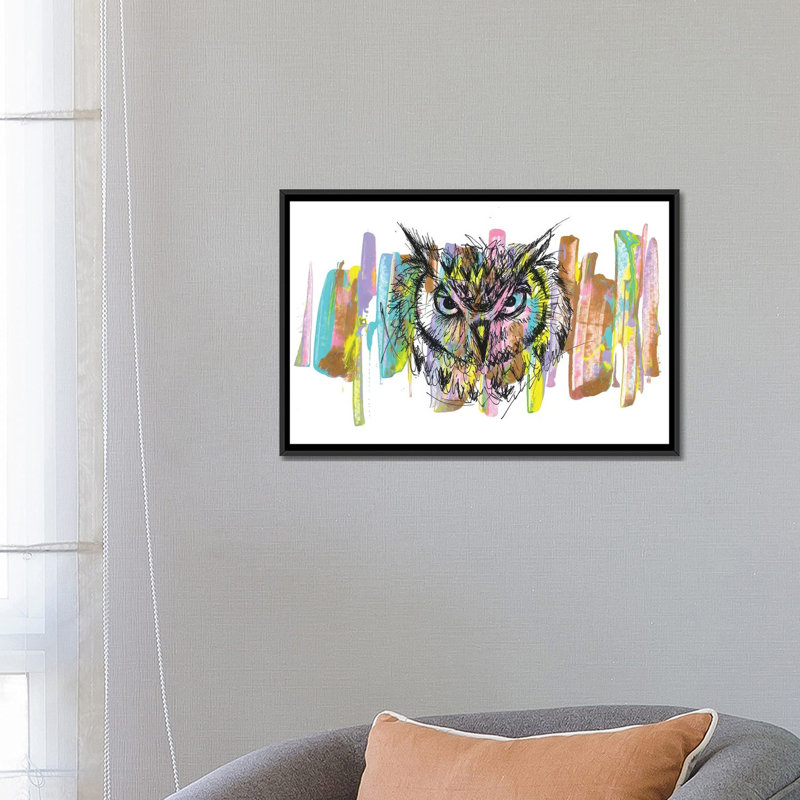 Impression sur toile hibou, H 18 po x l 26 po x P 1,5 po, Toile avec cadre noir