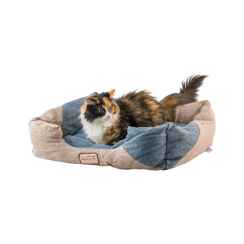 Small Cornflower Blue and Beige Fiberfill Rectangular Pet Bed