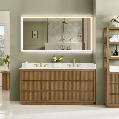 Navan 72" Double Bathroom Vanity in Weathered Brown with Grain White Engineered Stone Countertop No Mirror