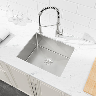 23" L Single Bowl Stainless Steel Bar & Prep Sink Undermount Handmade with Basket Strainer