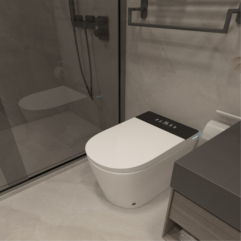Toilette compacte compacte avec siège de bidet intégré, conception sans réservoir moderne avec profondeur de 23,25 po, chasse automatique à ouverture automatique, siège chauffant, séchoir à air chaud instantané pour les petites salles de bain