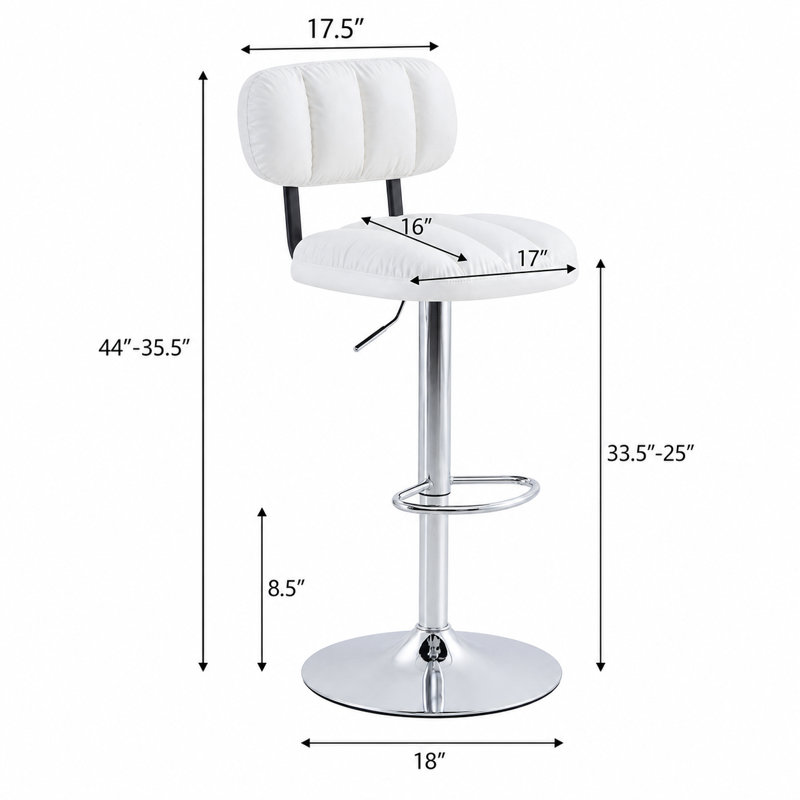 Ensemble de deux tabourets de bar modernes à hauteur réglable avec revêtement en similicuir et base chromée avec repose-pieds intégré pour îlots de cuisine et bars résidentiels