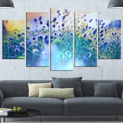 Blue Summer Flowers On Meadow - 5 Piece Unframed Photograph on Canvas