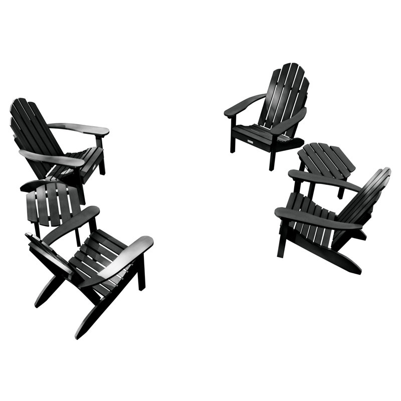 Anette Outdoor Adirondack Chair With Table, Black