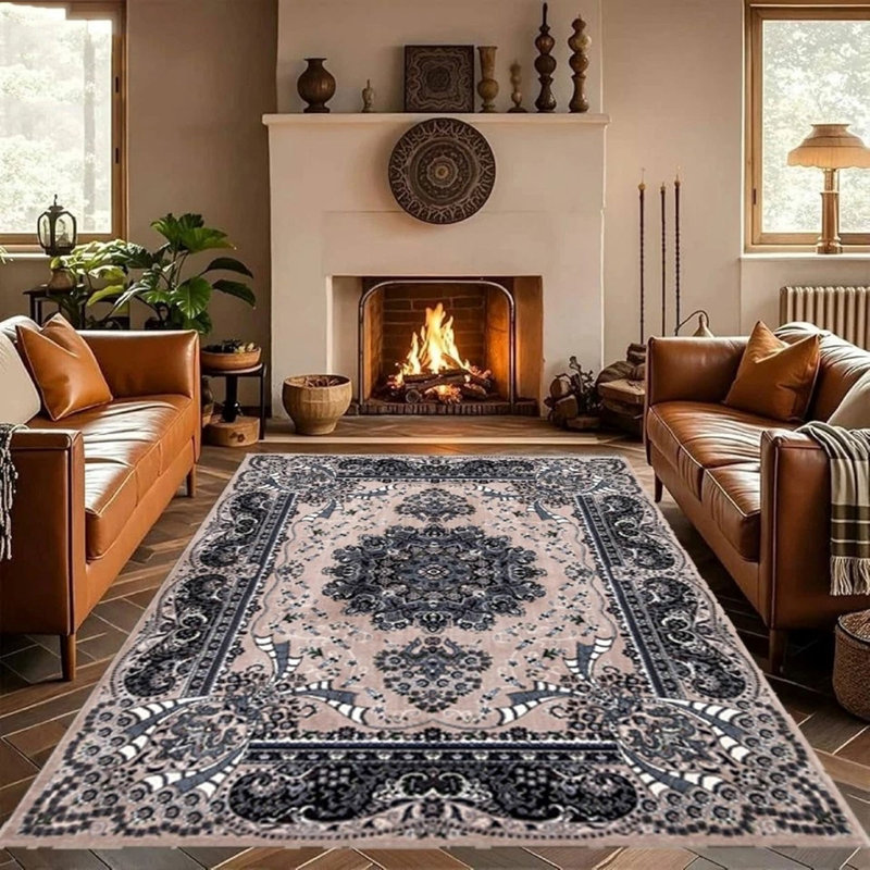 Geometric Indoor / Outdoor Area Rug, Beige, Runner 80 x 300 cm